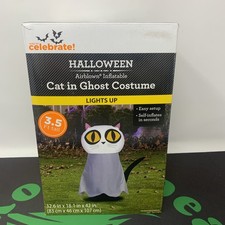 Cat In Ghost Costume Halloween Airblown Inflatable 3.5 Ft Lights Up Yard Decor