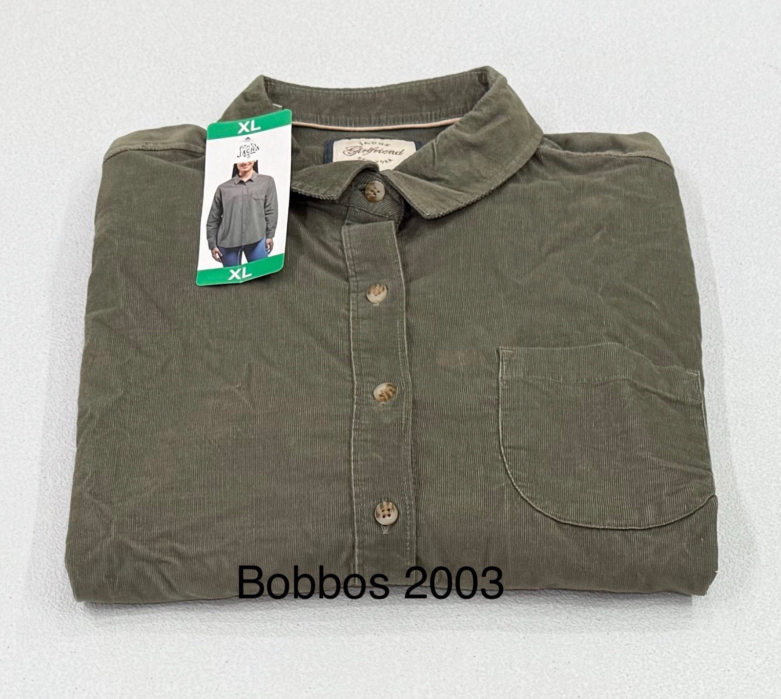 Jachs Girlfriend Women's Mini Corduroy Button Up Long Sleeve Shirt, Green, XL
