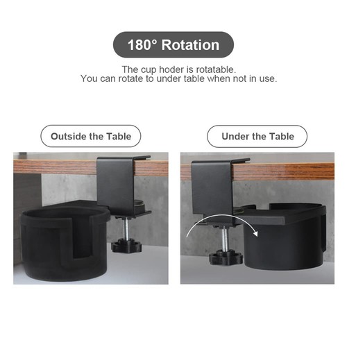 Desk Cup Holder 180° Rotating Under Table Cup Holder Anti-Spill Water Bottle ... - Picture 3 of 6