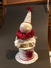 DEE FOUST FOR BETHANY LOWE SNOWMAN CLOWN ON PARTY HAT CHRISTMAS ORNAMENT BOX 7"