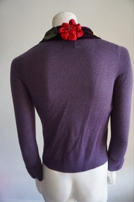 Blugirl Blumarine FW 2005 Runway Cardigan Purple Floral Appliqué S