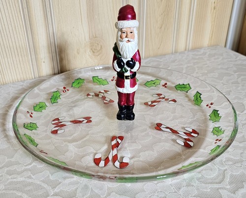 Gorham Winter Follies Crystal Resin Santa Clause Christmas Round Canape Tray