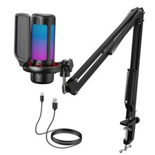Gaming Microphone Set with Boom Arm, Vocal Black RGB Mic with Boom Arm