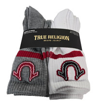 True Religion Men's 8 Pack Half Cushion Crew Socks White Gray Size 10-13