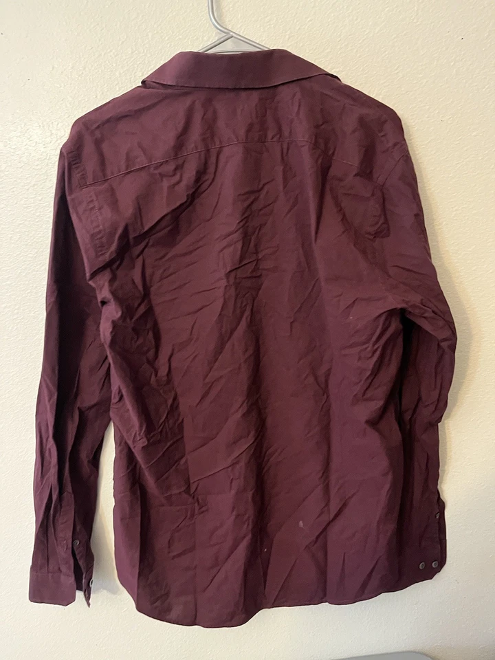 Camisa de vestir Express 1MX extra ajustada lisa adulto granate para hombre grande lisa Foto 3 de 4