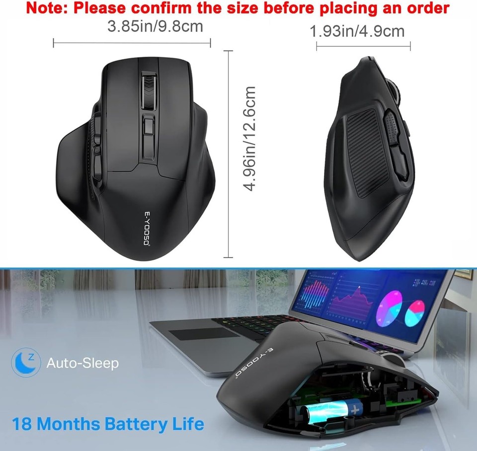 E-YOOSO Large Wireless Mouse for Big Hands, X-31 Cordless Ergo Computer ...
