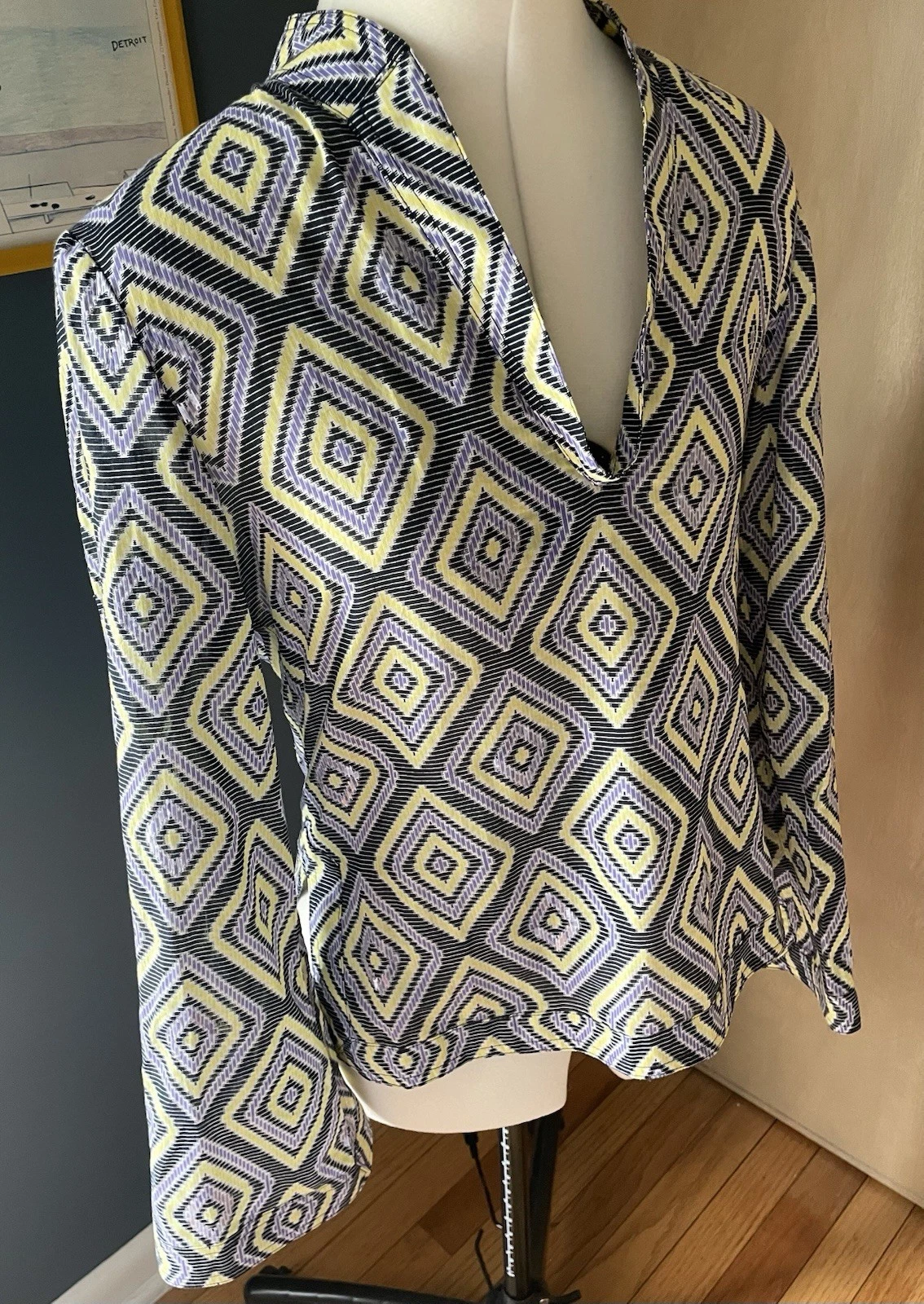 TORY BURCH 100% cotone diamante stampa geometrica paillettes abbellimento taglia 2