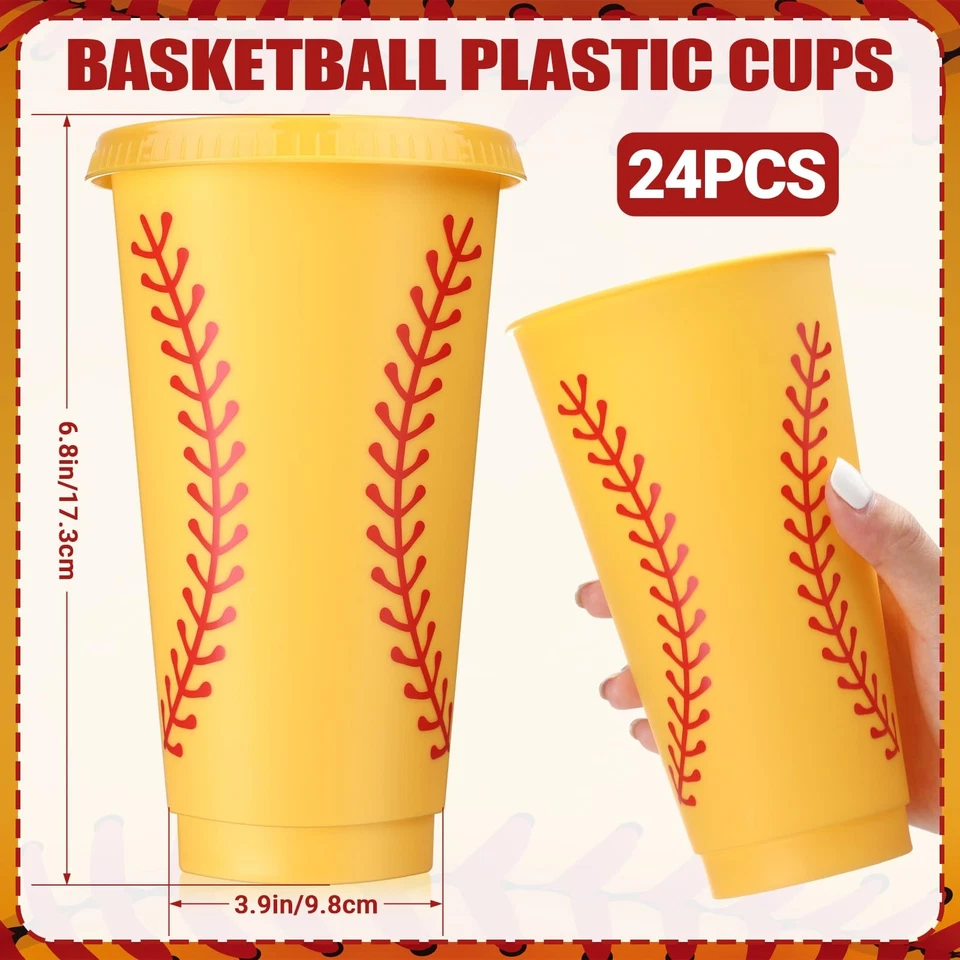 Tazas de plástico de softbol Bokon 24 oz vasos de fiesta tapas y pajitas niños Navidad cumpleaños Foto 2 de 4