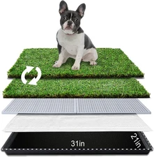 Dog Grass Pad with Tray Large34”×23”Dog Litter Box Toilet with2×Artificial Grass