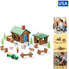 Multicolor 122 PCS Wooden Log Cabin Set - Flexible STEM Building Blocks for Kids