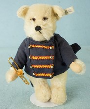 8" Steiff White Mohair Circus Band Dog w Button Tags 1988
