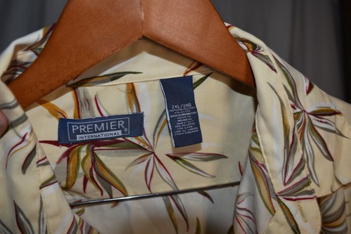 Premier International Men’s 2XL Hawaiian Aloha Shirt Yellow Palm Leaf Print EE13 - Picture 4 of 8