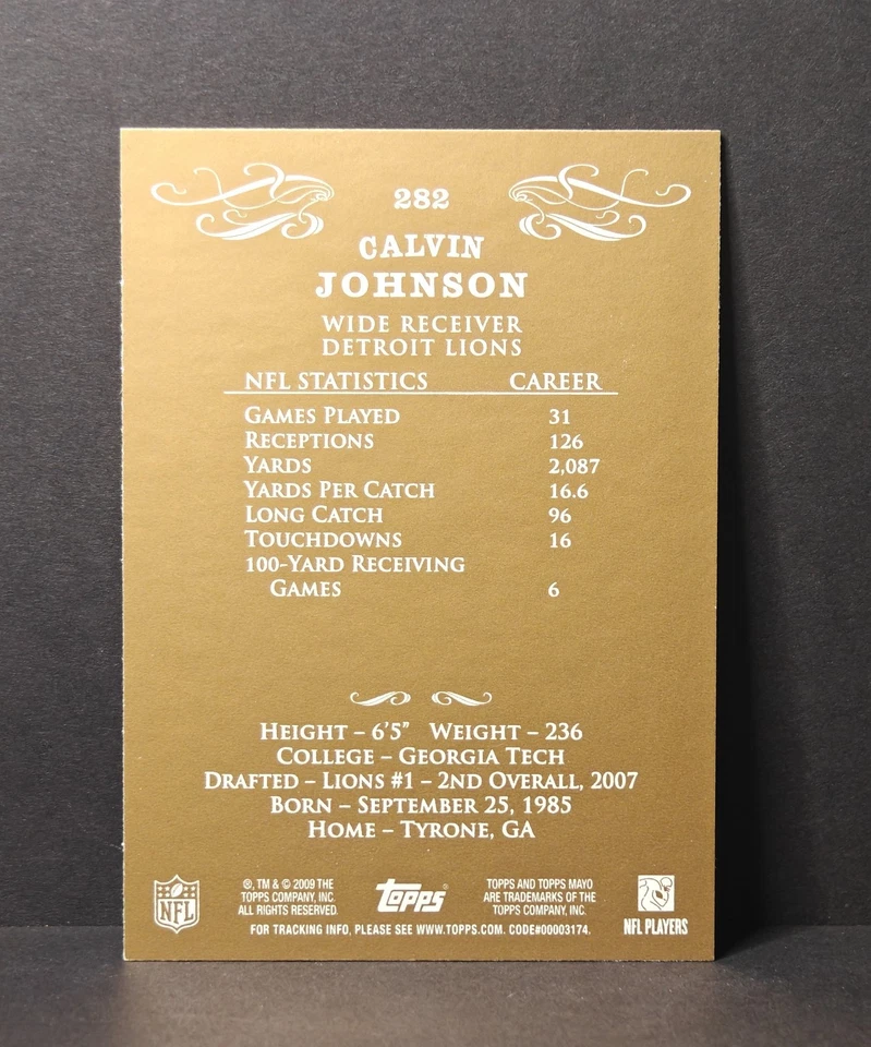2009 Topps Mayo #282 CALVIN JOHNSON Lions HOF - Image 2 of 2
