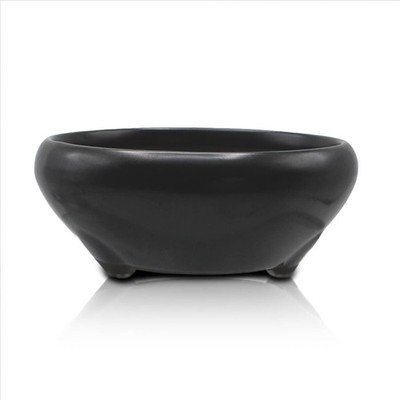 Japanische Bonsaischale 12 cm rund schwarz matt Seto Ware flach Pflanzgefäß
