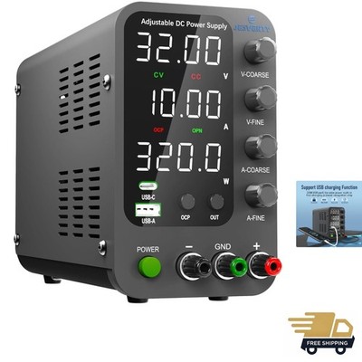 Precision Adjustable 0-32V 10A Power Supply with Output Switch & Cooling Fan