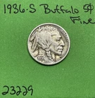 1936 S Buffalo 🦬 Indian Head Nickel 5c Fine