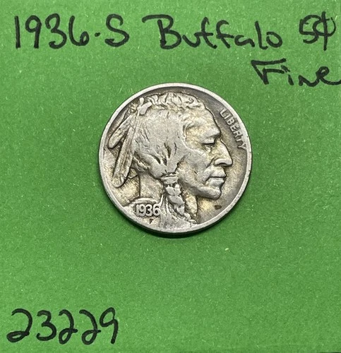 1936 S Buffalo 🦬 Indian Head Nickel 5c Fine