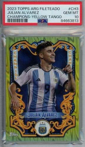 2023 Topps Argentina Fileteado Julian Alvarez Champions Yellow Tango /150 PSA10 - Picture 1 of 2