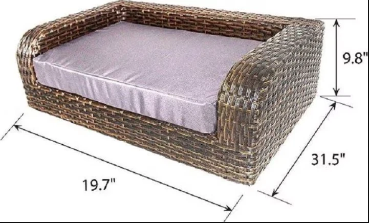 Sofá cama icónico de ratán para mascotas gato y perro con funda extraíble, caramelo/moca, caja abierta Foto 2 de 4