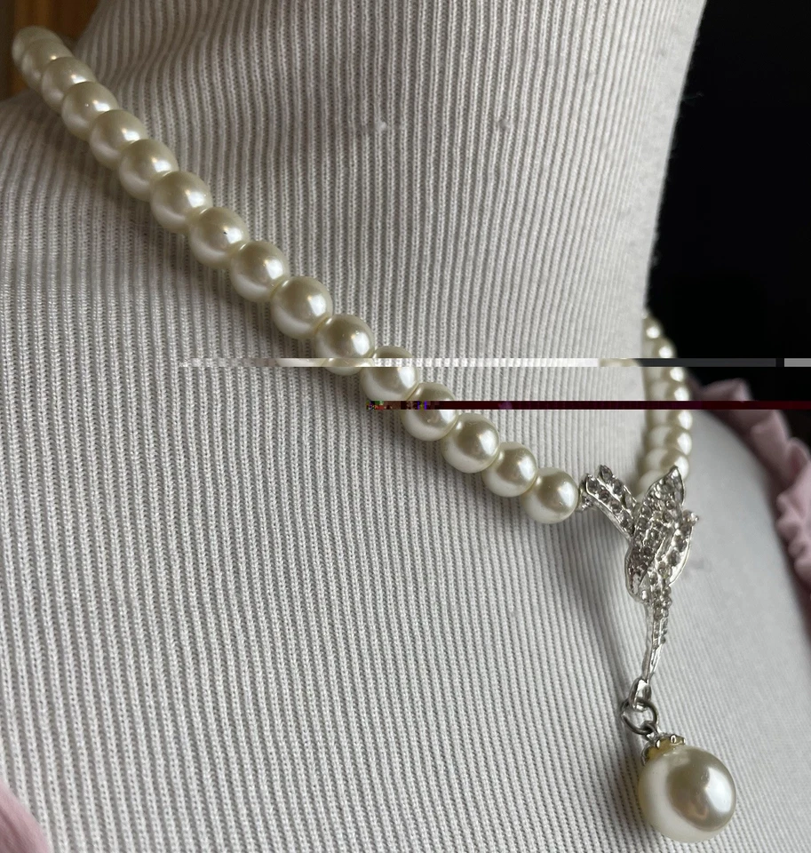 80 年代人造珍珠声明项链项链水钻吊坠 — 第 3/4 张图片