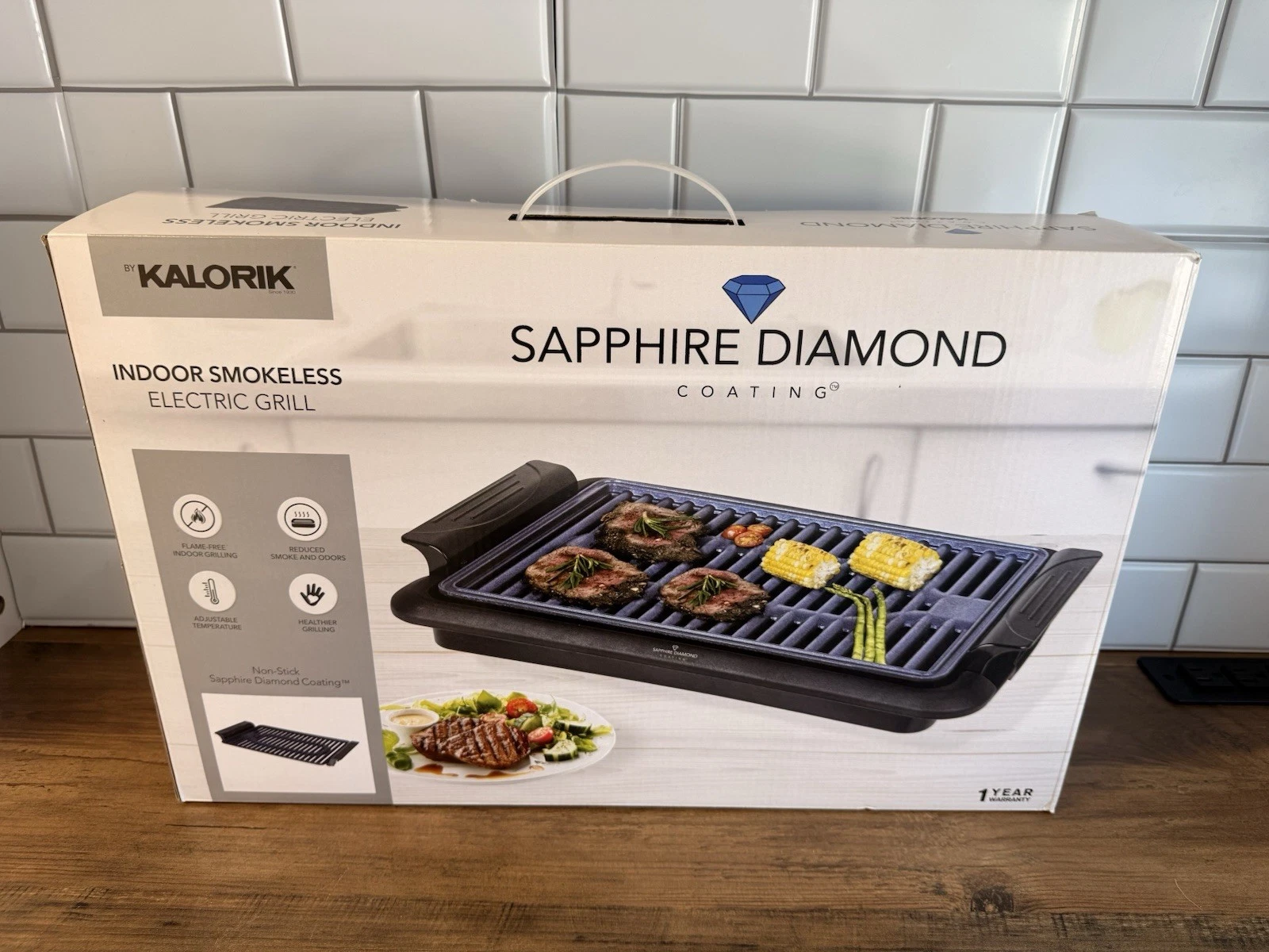 NIB Kalorik Sapphire Diamond Coating Electric Indoor Smokeless Grill