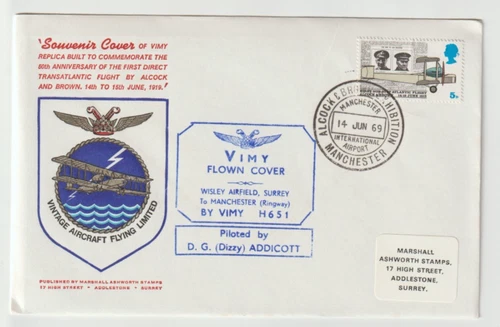 14/6/1969 UK GB Flown Cover - Vimy Flown Cover Wisley Airfield to Manchester