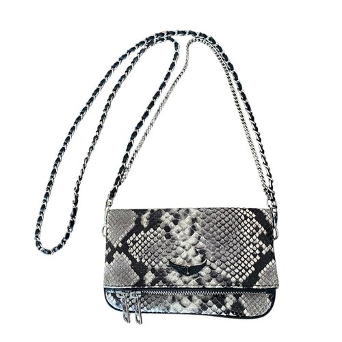Zadig & Voltaire Rock Nano Embossed Snake Shoulder Bag Small Black White