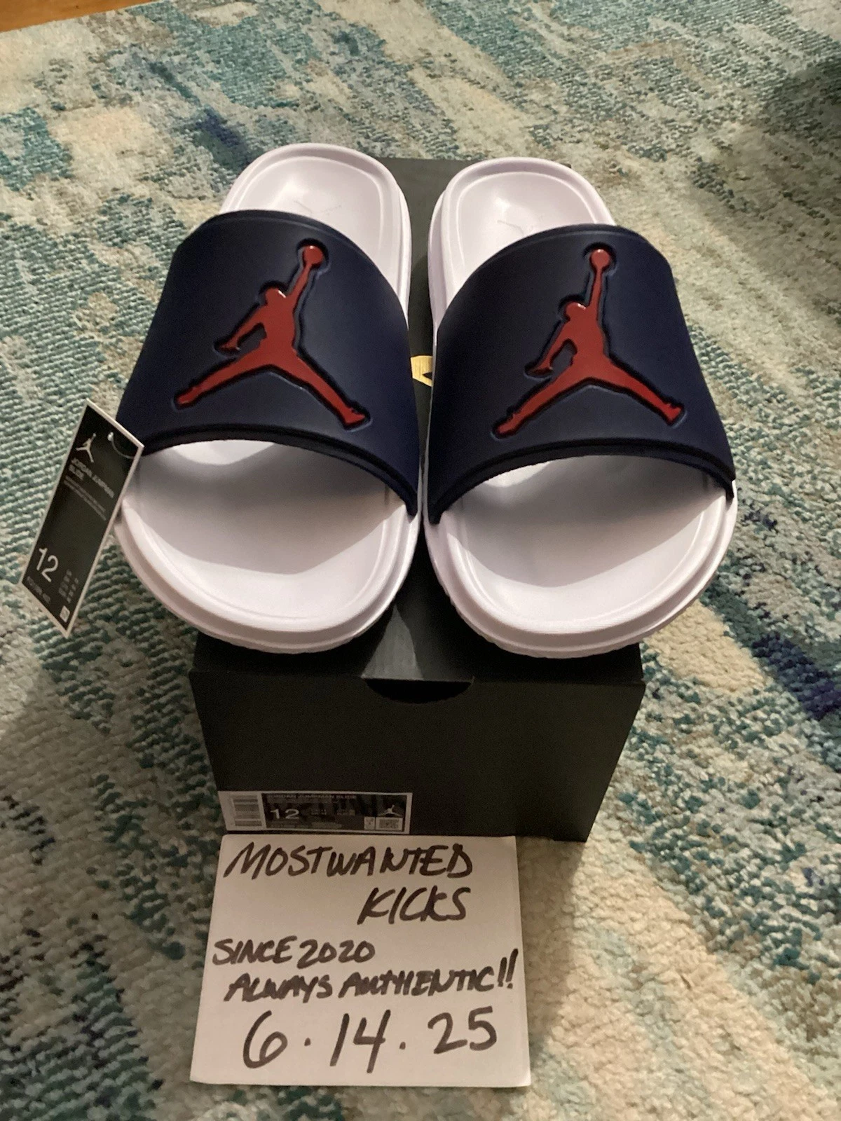 DS 2024 Nike Air Jordan Jumpman Slide Midnight Navy Gym Rosso e Bianco Uomo Taglia 12