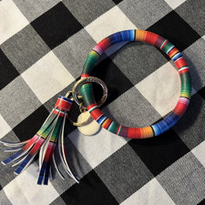 New Bangle Wristlet Keychain Bracelet with Tassel Gold Key Rings You Choose