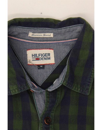 TOMMY HILFIGER Mens Flannel Shirt Medium Green Check Cotton CB04 - Picture 3 of 4