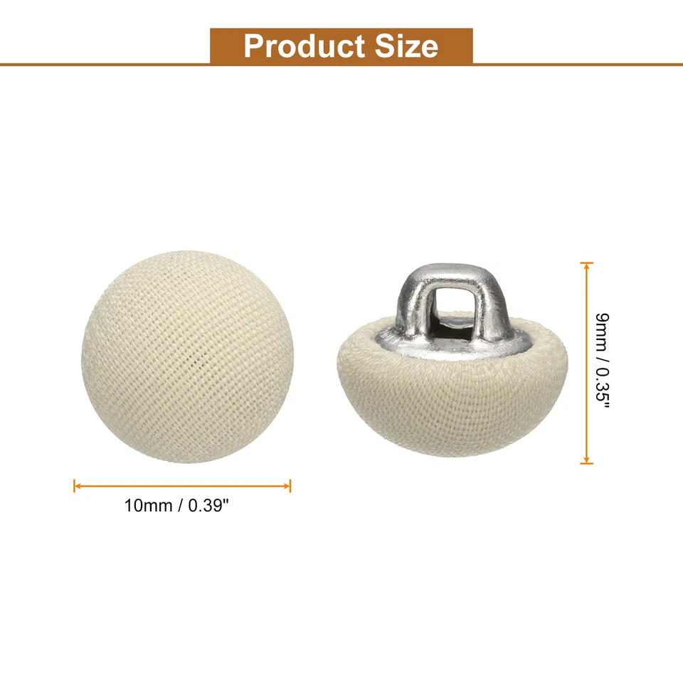 Botón de costura redondo artesanal 10 mm cubierto de tela 10 piezas, beige blanco Foto 2 de 4