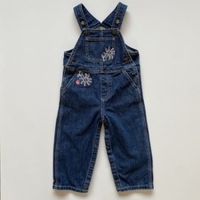 CARHARTT Denim Overalls Toddler Girl 24 Mth White Floral Embroidery 100% Cotton