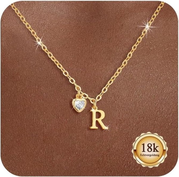 Buchstaben Kette 18K Vergoldet Zirkon Herz AnhäNger A-Z Namenskette Schmuck-image