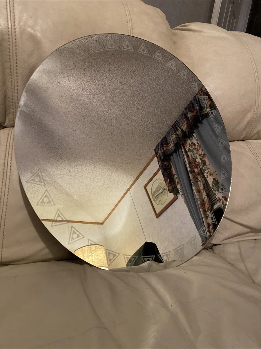 Vintage MCM Hamilton of Indiana Frameless Etched Wall Mirror 19.5” Antique Round