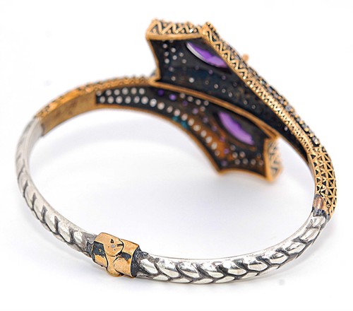 Ottoman Empire Style 16CT Amethyst & Topaz 925 Sterling Silver Bracelet - Picture 3 of 3