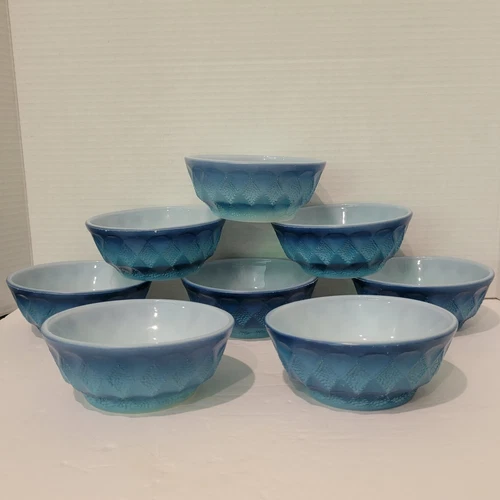 Vintage Anchor Hocking Fire King Kimberly Blue Diamond 5" Bowl Set of 8