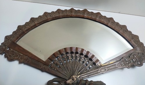 Jugendstil Deko 20er Jahre verzierter floraler Design Bronze Fächerspiegel mit abgeschrägtem Glas - Bild 16 von 19