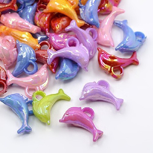 60 Delphin Charms Kinder Handwerk Gemischte Farben Charms 19x13mm 3-D Kunststoff USA 1603 - Bild 1 von 3