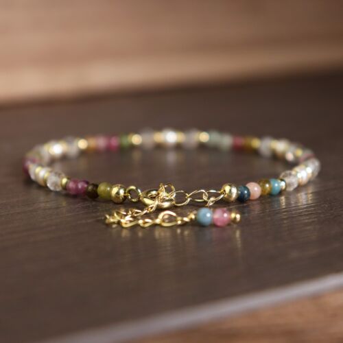 Natural Rainbow Tourmaline Stone Dainty Bracelet Pearl Crystal Healing Bracelet - Picture 2 of 2