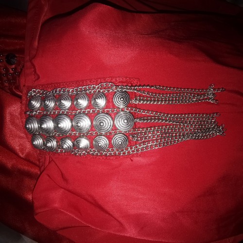 Red Statement Dress With One Long Sleave Silver Stud And Chain Detail AX PARIS 8 - Picture 4 of 9