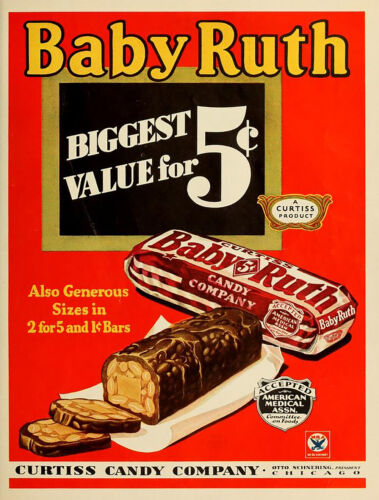 Panneau publicitaire vintage Baby Ruth Candy Bar reproduction en métal LIVRAISON GRATUITE - Photo 1 sur 1