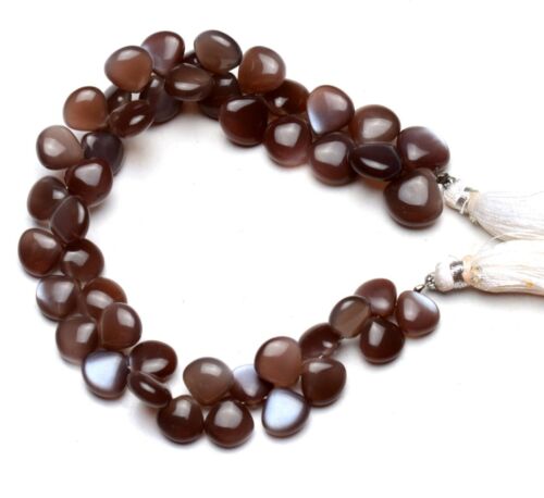 Natürlicher Edelstein Schokolade Mondstein 9 bis 11 mm Größe glatt herzförmige Perlen 8" - Bild 1 von 4