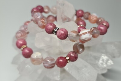 Natürliches tausend Schichten Achat mit Rhodonit Perlen Armband