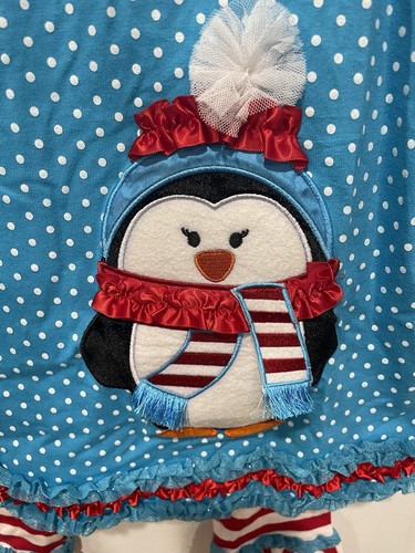 Rare Editions Size 4T Christmas Penguin 2 Piece Girls Outfit - Picture 3 of 5