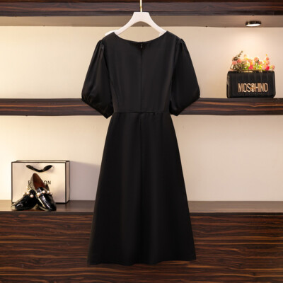 Women's 2023 Summer New Fat Mm Bow Short Sleeve Fashion Lady A-Line Dress |  eBay