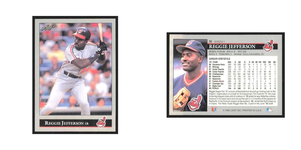1992 Leaf Reggie Jefferson Indians #86.0 - Image 3 of 3