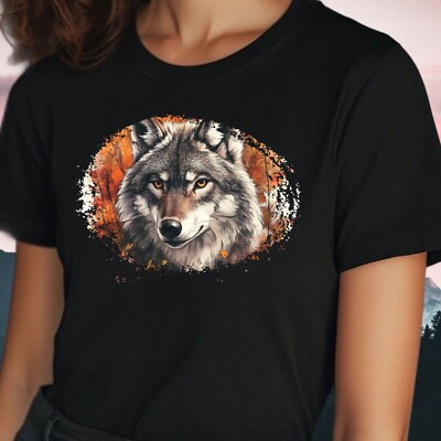 Women's Wolf Motif Cotton T-Shirt Size S to 3XL