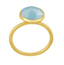 Faceted Round Blue Chalcedony Ring 18k Gold Plated 925 Silver Round Stone Ring