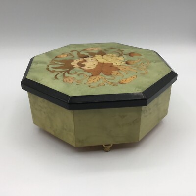 Octagonal inlaid wood work Jewellery Box probably  made in Italy