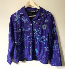Vintage Chico Designs Purple Leaf, Floral Artsy Embroidered Silk Jacket 0 Small